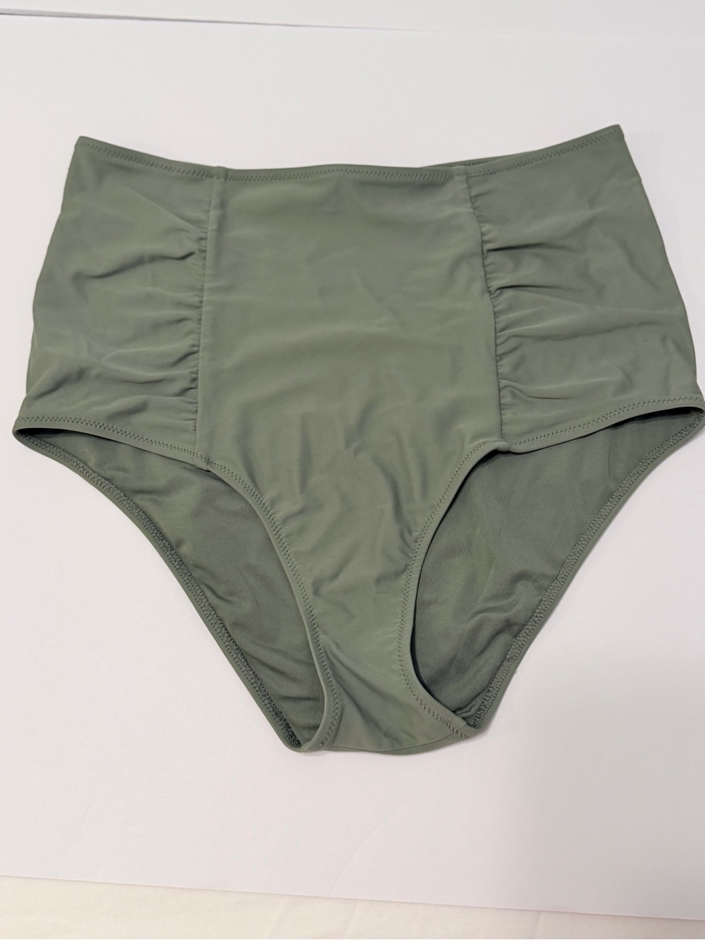 Aerie High Waisted Full Coverage Bikini Bottom Sage Green Ruched Swim Large